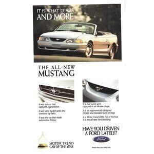 All Sports Car 1994 Mustang Ford 1990s Vintage Print Ad